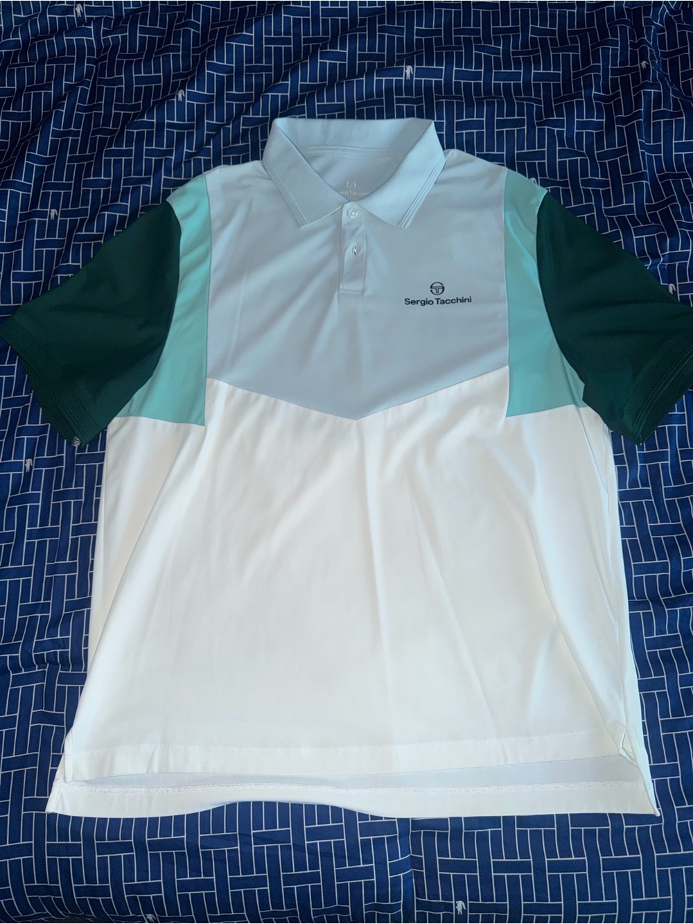 Sergio Tacchini White, Light Blue & Dark Green Colorblock Kids Polo